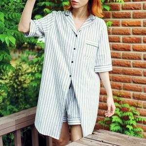 [신규입점] 선데이라운지 여자 블루스트라이프 원피스 잠옷세트 (원피스+반바지) 상품이미지